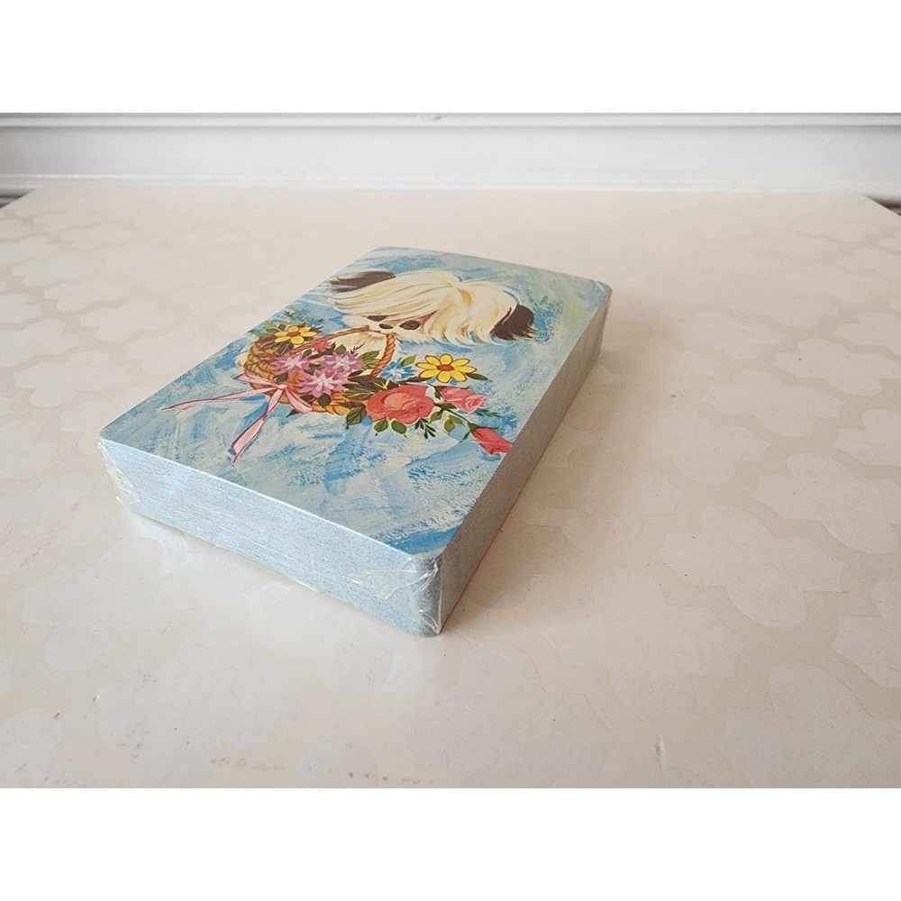 Vtg NOS Playing Cards Puppy Dog w/ Basket Of Flowers Kitschy Cute Blue Sealed - Picture 3 of 5